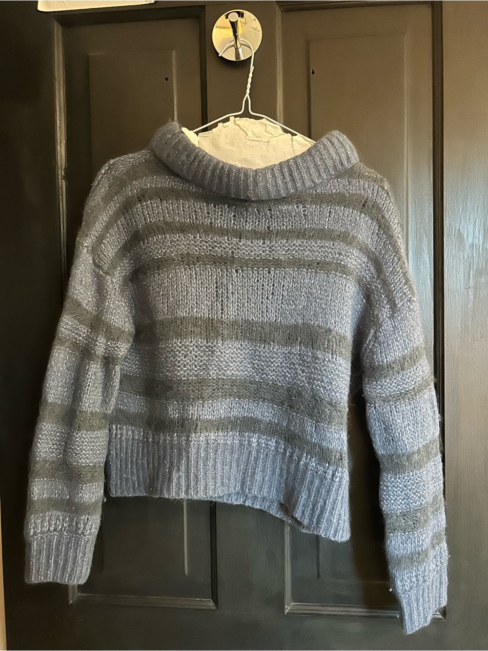 Cozy Striped Mock Neck Women's Sweater - Blue
